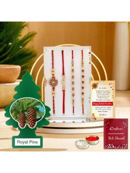eCraftIndia - Pack Of 4 Designer Pearl Rakhis, Air Freshener Royal Pine
