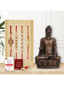 eCraftIndia - Pack Of 4 Designer Floral, Pearls, Diamonds, Designer Rakhis, Buddha Idol