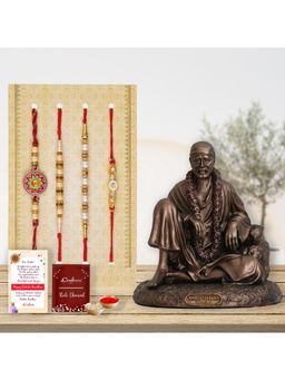 eCraftIndia - Pack Of 4 Floral, Pearls, Diamonds, Designer Rakhis, Sai Baba Statue