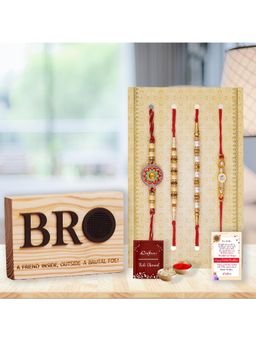 eCraftIndia - Pack Of 4 Floral, Pearls, Diamonds, Designer Rakhis, Decorative Showpiece