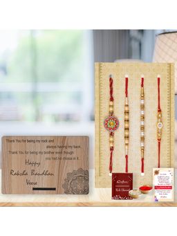 eCraftIndia - Pack Of 4 Designer Floral, Pearls, Diamonds Rakhis, Raksha Bandhan Gift