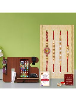 eCraftIndia - Pack Of 4 Floral, Pearls, Diamonds, Designer Rakhis, Multiutility Holder