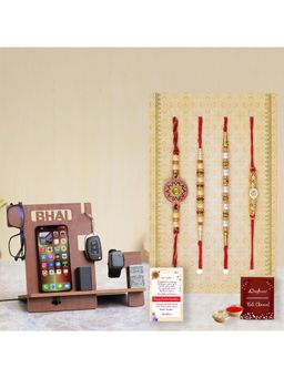 eCraftIndia - Pack Of 4 Floral, Pearls, Diamonds, Designer Rakhis, Desk Organizer