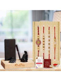 eCraftIndia - Pack Of 4 Floral, Pearls, Diamonds, Designer Rakhis, Multiutility Holder
