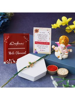 eCraftIndia - Om & Peacock Feather Religious Designer Rakhi, Lord Ganesha Idol