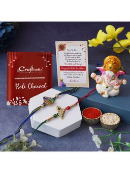 eCraftIndia - Pack Of 2 Religious Om Symbol and Peacock Designer Rakhis, Ganesha Idol