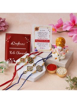 eCraftIndia - Multicolor Pack Of 4 Semi Precious Rakhis, Lord Ganesha Idol