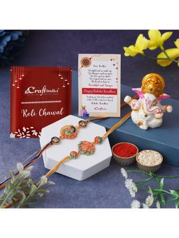 eCraftIndia - Pack Of 2 Religious Om Symbol and Peacock Designer Rakhis, Ganesha Idol