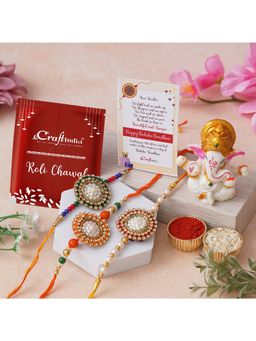 eCraftIndia - Pack Of 3 Beads, Pearls, Designer Rakhis, Lord Ganesha Idol