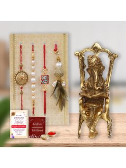 eCraftIndia - Pack Of 4 Floral Lumba Designer Rakhis for Brothers & Bhabhi, Ganesha Idol