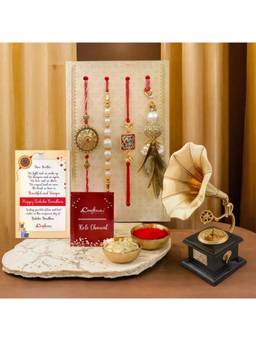 eCraftIndia - Pack Of 4 Floral Designer Rakhis for Brothers Bhabhi, Gramophone Showpiece