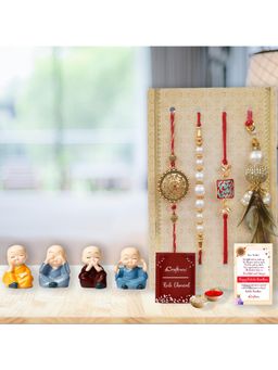 eCraftIndia - Pack Of 4 Floral, Pearls, Diamonds, Lumba Designer Rakhis, Buddhas Statue