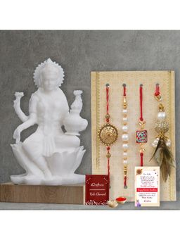 eCraftIndia - Pack Of 4 Floral, Pearls, Diamonds, Lumba Designer Rakhis, Lakshmi Statue