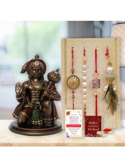 eCraftIndia - Pack Of 4 Floral, Pearls, Diamonds, Lumba Rakhis, Lord Shiva Statue