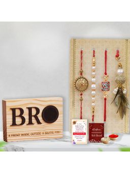 eCraftIndia - Pack Of 4 Floral, Pearls, Diamonds, Lumba Designer Rakhis, Showpiece Gift