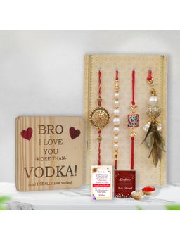 eCraftIndia - Pack Of 4 Floral, Pearls, Diamonds, Lumba Designer Rakhis, Showpiece Gift