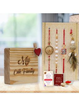 eCraftIndia - Pack Of 4 Floral, Pearls, Diamonds, Lumba Rakhis, My Cute Family Showpiece (5 x 7 Inches)
