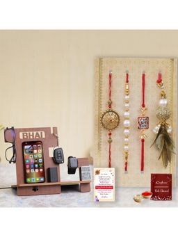 eCraftIndia - Pack Of 4 Floral, Pearls, Diamonds, Lumba Designer Rakhis, Desk Organizer