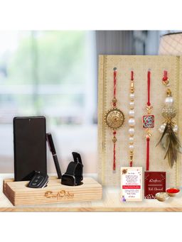 eCraftIndia - Pack Of 4 Floral, Pearls, Diamonds, Lumba Rakhis, Multiutility Holder