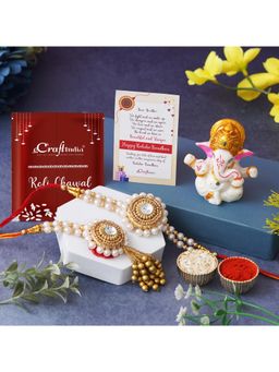 eCraftIndia - Beads, Pearl, Diamond Designer Bhaiya Bhabhi Rakhi, Lord Ganesha Idol