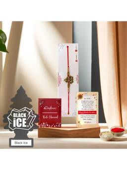 eCraftIndia - Golden Religious Ganesha Rakhi for Brother, Black Ice Air Freshener