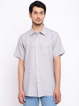 Fabindia - Linen Comfort Fit Grey Casual Shirt