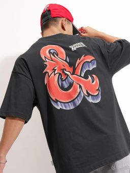 HIGHLANDER - Men Black Oversized Drop Shoulder Graphic T-shirt