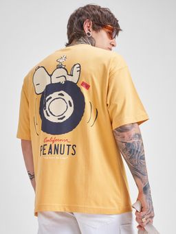 HIGHLANDER - Men Yellow Graphic Cotton Oversized T-shirt