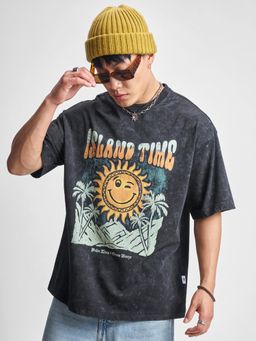HIGHLANDER - Men Navy Blue Printed Oversized T-shirt