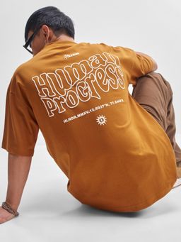 HIGHLANDER - Men Rust Round Neck Relaxed Drop Shoulder Tshirt