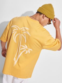 HIGHLANDER - Men Yellow Printed Round Neck Drop-Shoulder Oversized T-shirt
