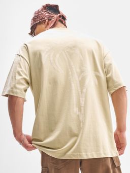 HIGHLANDER - Men Beige Printed Oversized T-shirt
