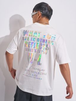 HIGHLANDER - Men White Typography Printed Drop-Shoulder Relaxed Fit T-shirt