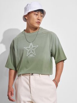 HIGHLANDER - Men Green Printed Round Neck Oversized T-shirt
