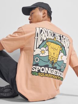 HIGHLANDER - Men Sponge Bob Peach Printed Relaxed Fit T-shirt