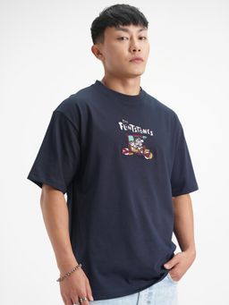 HIGHLANDER - Warner Bros Flintstone Men Navy Blue Relaxed Drop Shoulder T-shirt