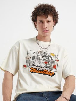 HIGHLANDER - Warner Bros Friends Men Off White Oversized Drop Shoulder T-shirt