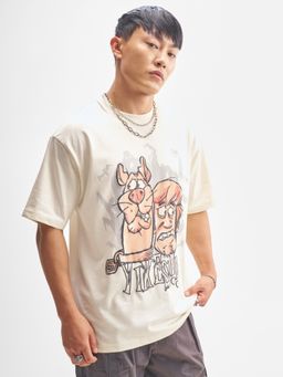 HIGHLANDER - Scooby Doo Men Off White Printed Drop-Shoulder Relaxed Fit T-shirt