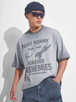 HIGHLANDER - Looney Tunes Men Grey Printed Drop-Shoulder Oversized T-shirt