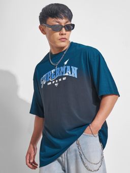 HIGHLANDER - Superman Men Navy Blue Printed Drop-Shoulder Oversized T-shirt