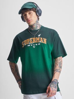 HIGHLANDER - Men Green Superman Typography Printed Oversized T-shirt