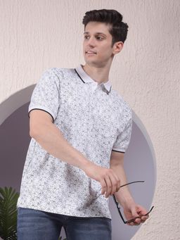 CRIMSOUNE CLUB - Men White Printed Polo T-Shirt