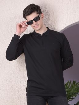 CRIMSOUNE CLUB - Men Black Long-Sleeves Polo T-Shirt