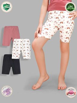 TRESNOVA - Kids Girls Cotton Lycra Antimicrobial Unicorn Cycling Shorts (Pack of 3)