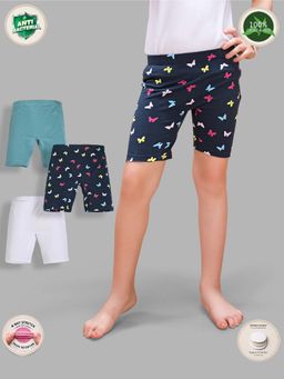TRESNOVA - Kids Girls Cotton Lycra Antimicrobial Butterfly Cycling Shorts (Pack of 3)