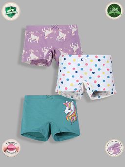 TRESNOVA - Kids Girls Cotton lycra Anti-Microbial Unicorn Boxer Briefs (Pack of 3)