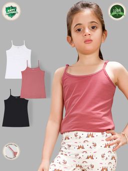 TRESNOVA - Kids Girls Cotton Lycra Anti-Microbial Solid Camisoles with adjustable strap (Pack of 3)