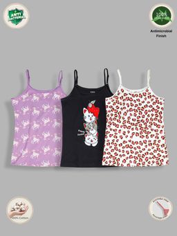 TRESNOVA - Kids Girls Cotton Lycra Anti-Microbial Leopard Camisoles with adjustable strap (Pack of 3)