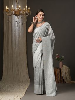 Akhilam - Womens Cotton Silk Grey Woven Design Designer Saree with Unstitched Blouse