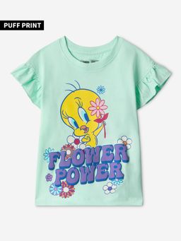The Souled Store - Official Looney Tunes: Flower Power Girls Flutter Sleeve Top